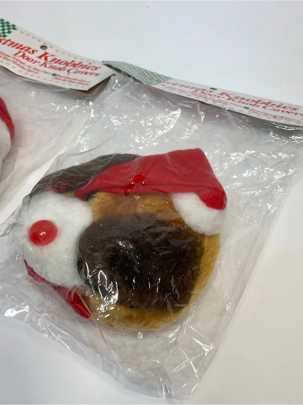 Vintage Christmas Panda Bear & Dog Door Knob Covers Plush Holiday NWT Set Of 2
